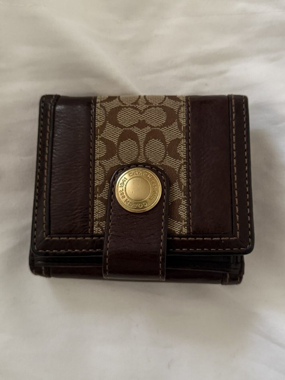 Coach Dark Brown Leather Canvas Wallet